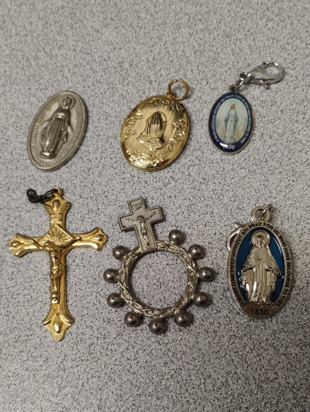 Religious Medal & Cross Charm Set - Gold and Silver Tones